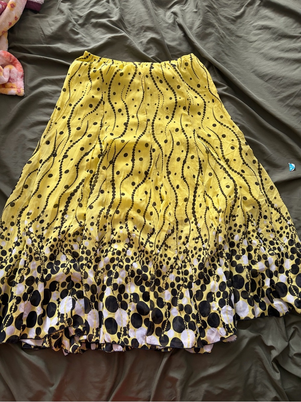 Y2K Yellow and Black Patterned A-Line Skirt